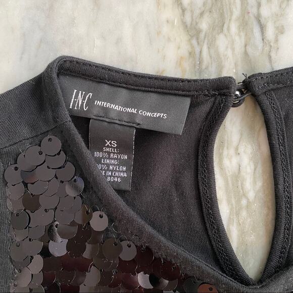 INC INTERNATIONAL CONCEPTS Black Sequin Embellished Sleeveless Blouse Top XS - Picture 5 of 6